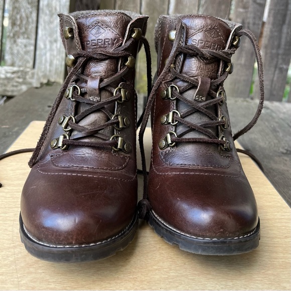 Sperry Top-Sider Wm’s Celeste Bliss Brown Leather Wedge Lace Up Ankle Boots Sz 9 - Picture 7 of 14
